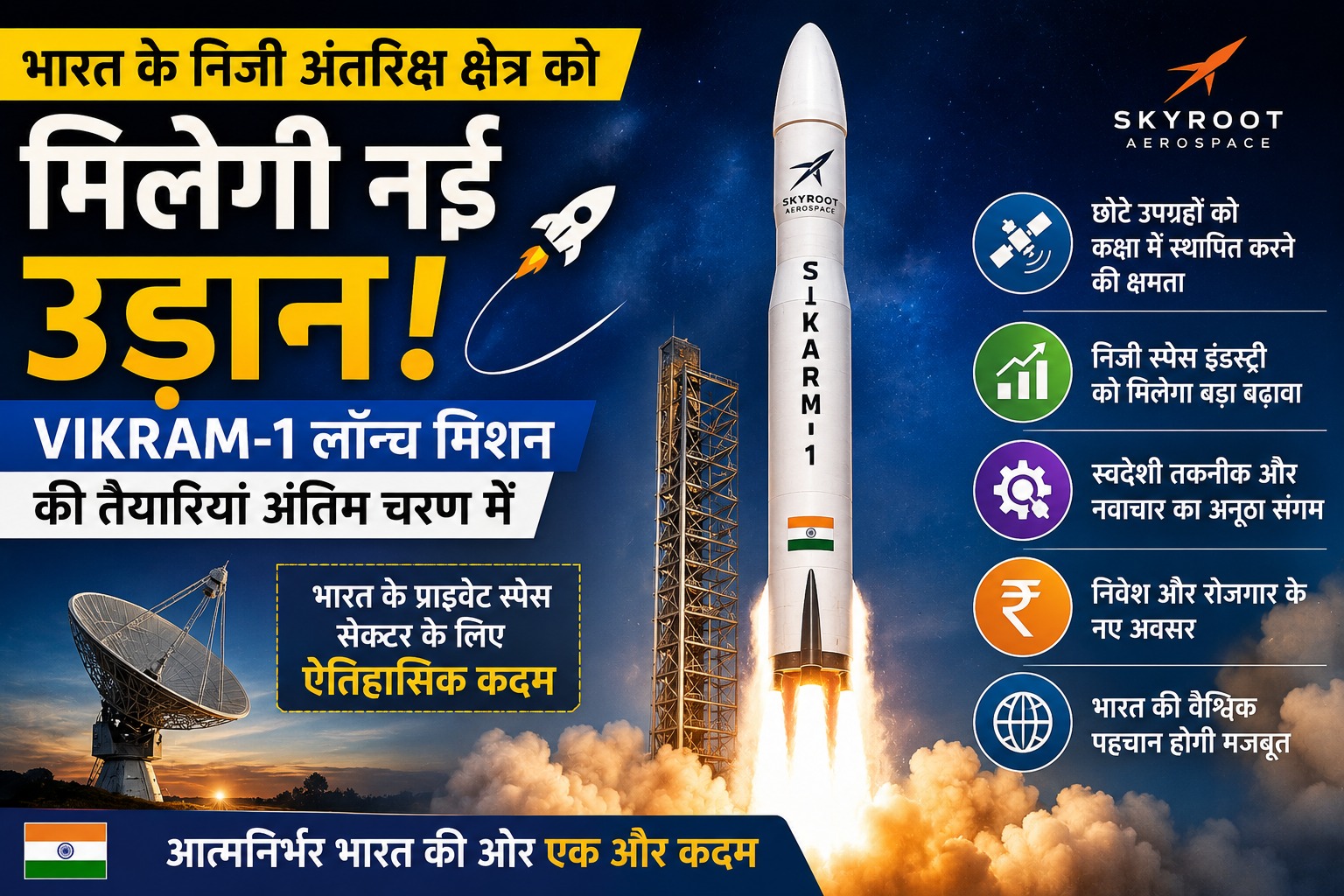 भारत के निजी अंतरिक्ष क्षेत्र को मिलेगी नई उड़ान, Vikram-1 लॉन्च मिशन की तैयारियां अंतिम चरण में