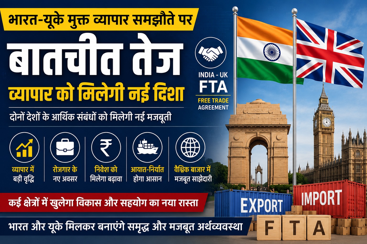 भारत-यूके मुक्त व्यापार समझौते (FTA) पर बातचीत तेज, दोनों देशों के व्यापार को मिलेगी नई दिशा