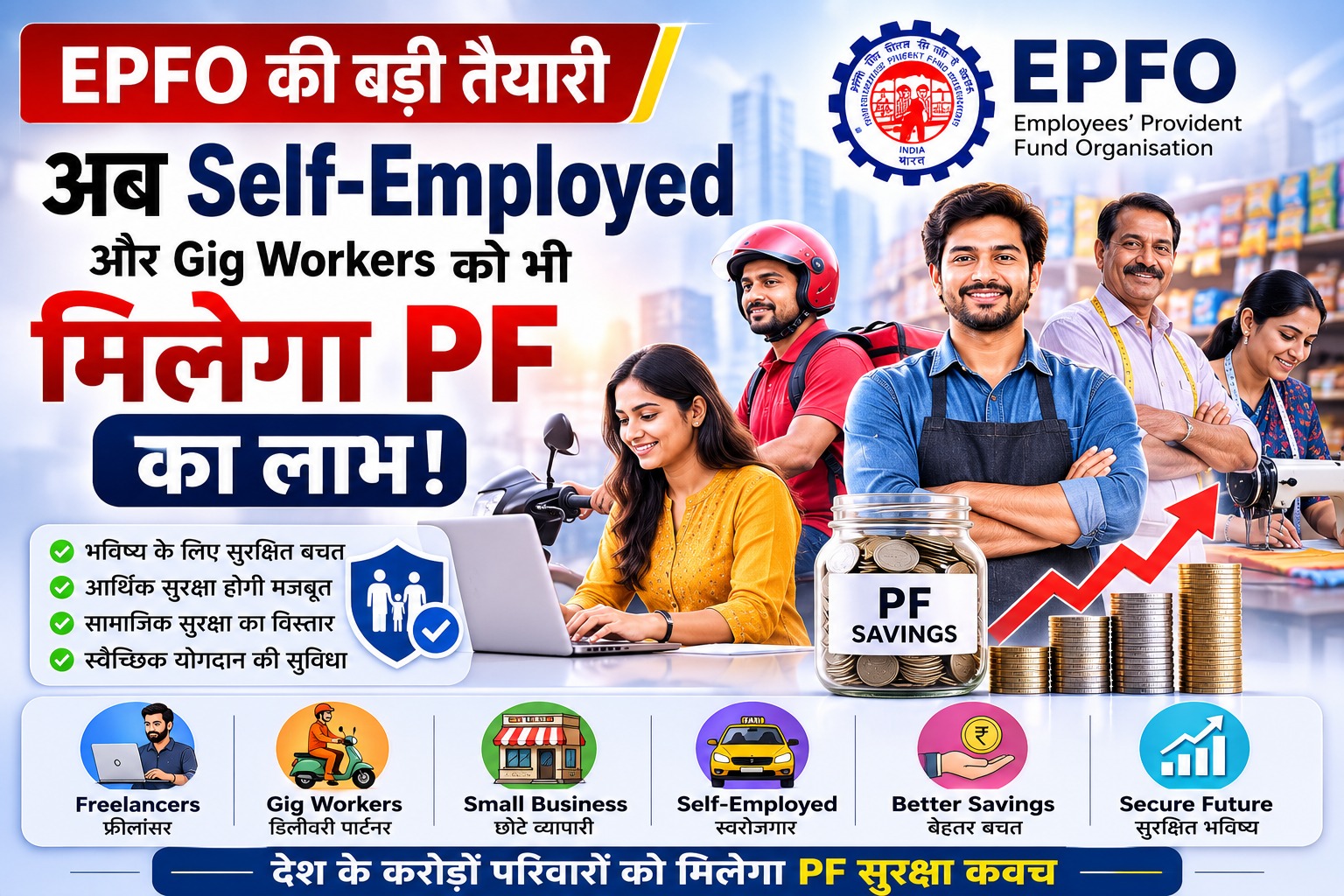 EPFO की बड़ी तैयारी: अब स्वरोजगार और असंगठित क्षेत्र के श्रमिकों को भी मिल सकती है PF सुविधा